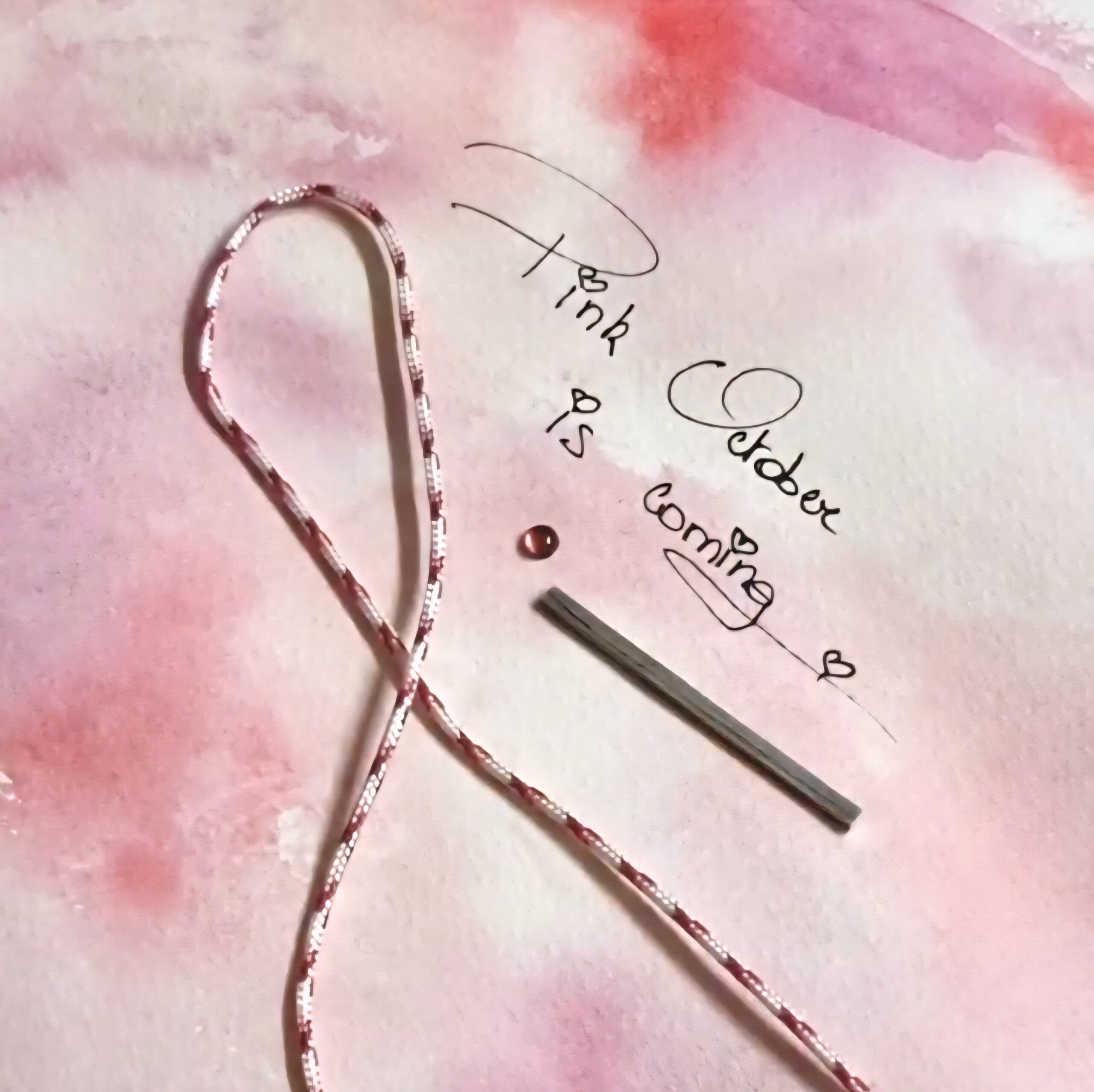 Tourmaline rose cabochon rond, barre en argent 925 et Paracord Breast Cancer Awareness
